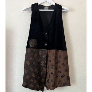Vintage Staley Gretzinger Top Vest Black Brown Floral Asymmetric Art To Wear